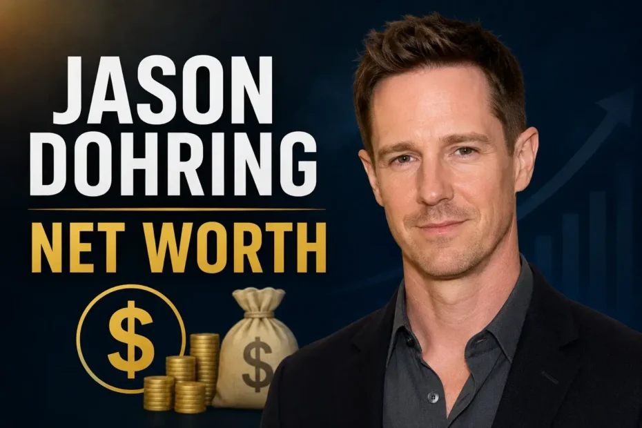Jason Dohring net worth 2025 featured image showing the Veronica Mars actor beside gold coins and a money bag