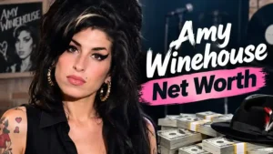 Amy Winehouse net worth featured image showing the singer with cash stacks and Back to Black era style