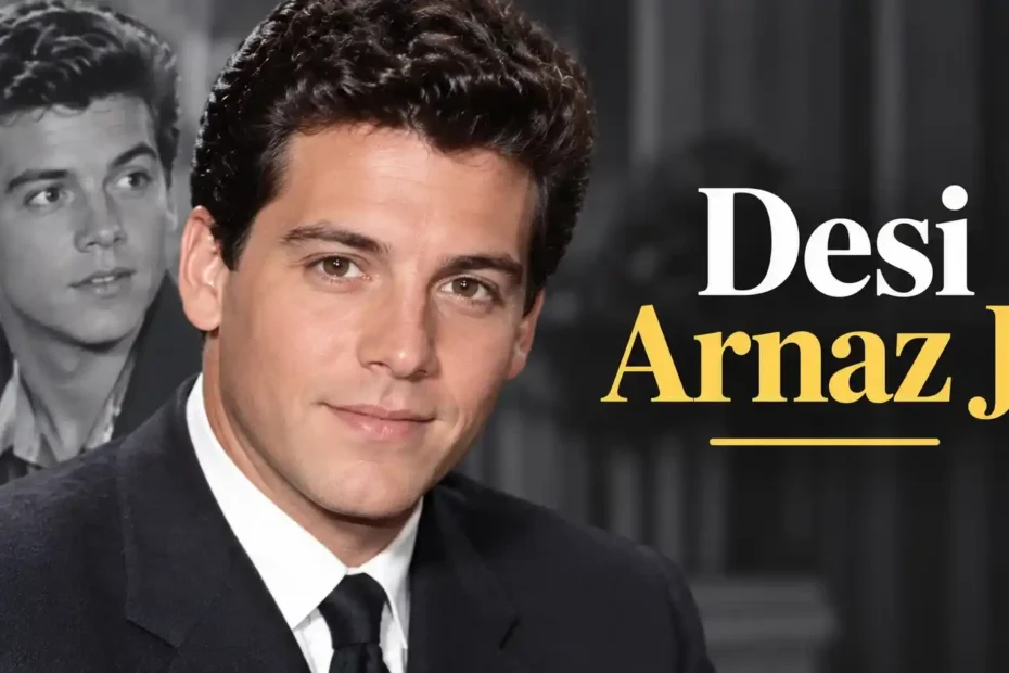 Desi Arnaz Jr then and now – young actor portrait and adult in suit