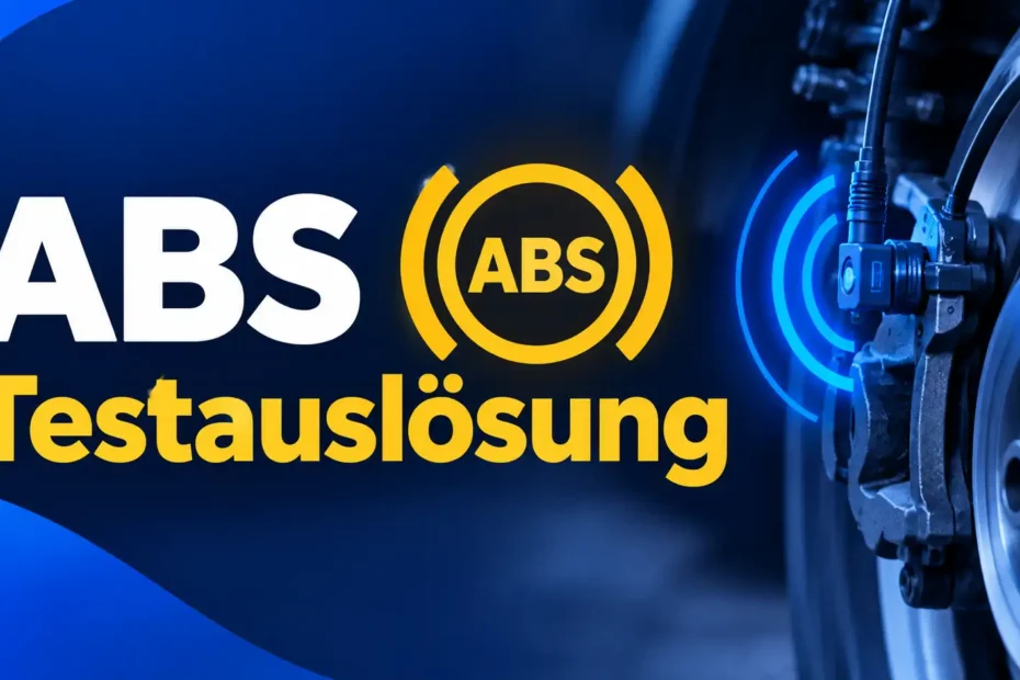 ABS Testauslösung – Anti-lock Braking System warning light and brake disc sensor with blue signal waves